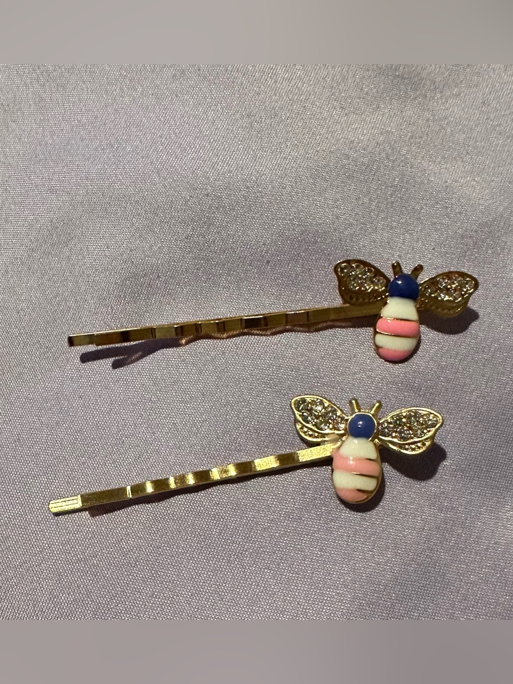 Gold Bee Hair Clips with Pink and Blue Accents